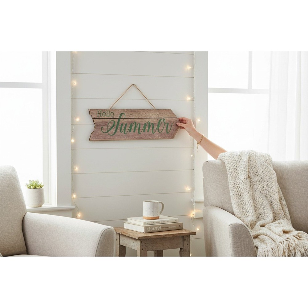 Creative Co-Op Hello Summer Sign Unisex OS Brown Very Good Arrow Wood Wall Decor